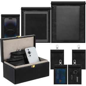 8 Pack Faraday Cages 1 Pcs Faraday Box with 7 Pcs Faraday Bags(L, M and S) for Car Keys, Laptops, Tablets, Phones, Fireproof and Waterproof Faraday Key Protector for Car Security