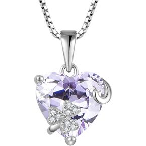 Fahonie Heart Necklace 925 Sterling Silver cut Heart Birthstone Clover Pendant Birthday Gifts Valentine's Day Christmas Gifts