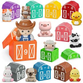 Learning Toy for Toddlers 1 2 3+ Years Old, 20 PCS Farm Animal Barn Toy & Finger Puppets, Montessori Educational Toy for Kids,10 Animals & 10 Barns for Babies Boys Girls Easter Christmas Birthday Gift