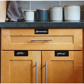 Metal Cabinet Label - Clip on Door & Drawer for Kitchen, Office Organization, Vacation Rentals and Parties. Durable. Erasable. Reusable, Polished Edge. No Residue.