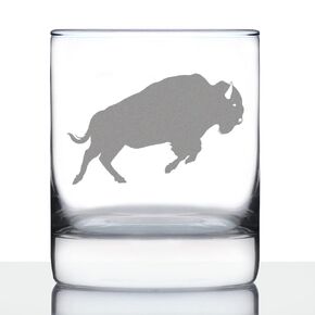 Bison Whiskey Rocks Glass - Cabin Themed Gifts and Rustic Decor for Women and Men - Engraved Silhouette - 10.25 Oz Glasses