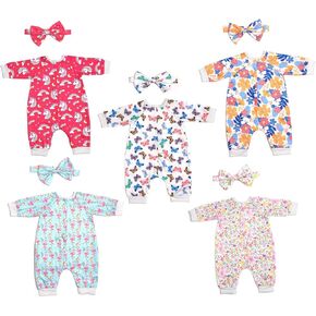 Reborn Baby Doll Clothes Accessories, 5 Set of Doll Clothes, Jumpsuit Bow Headband Outfits for 20 Inch to 22 Inch Dolls, 10 PCs in Total Doll Clothes and Accessories