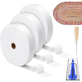 3 Rolls Jelly Roll Batting Strips for Rugs, Jelly Roll Fabric 2 1/4 Inch Total 150 Yards Cotton Blend Quilt Batting with Accessories Sasher Tool Awl Tube Maker Ruler Quilting for Upholstery Projects