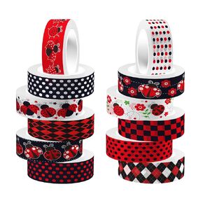Insect Washi Tape 12 Rolls Seven Star Ladybug Washi Tape, Red and Black Spots Decorative Tape for Scrapbooking, Crafts DIY