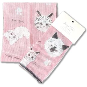Cat Exfoliating Washcloth [Made in Japan] Shower Back Scrubber Featuring cat Themed Design Patterns, Exfoliating Towel [Loofah for Women and Men] (Round Cat)