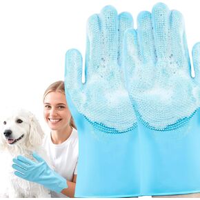 Pet Grooming Gloves, Dog Washing Gloves with Silicone Teeth, Dog Bathing Shampoo Brush, Heat Resistant Five-Finger Design for Bathing, Massaging, Hair Removal, Suitable for Dogs and Cats