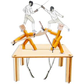 Bamboo Puppet Fighting Game, 4 Wooden Weapons, Table Top Party Game，Funny Bamboo Puppet Kit with Wooden Fighting Table Fighting Party Game