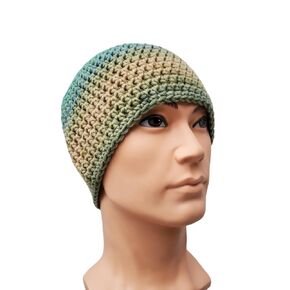 Men's Crochet Blue and Tan Hat