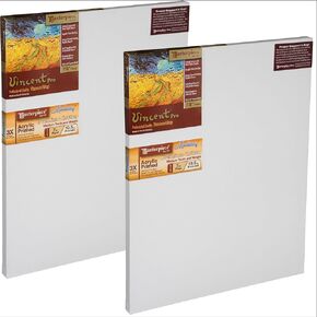 MASTERPIECE Z2VM-0405 Vincent Pro 7/8" Deep Monterey 10.5 oz Cotton Medium Texture Stretched Canvas 4" x 5" White 2 Pack