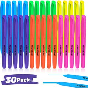 30 Count Highlighters in 6 Assorted Colors, Chisel Tip, Dry-Quickly, No Bleed, Bright, Office & School Supplies