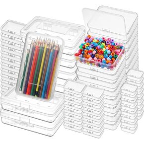 64 Pack Small Storage Containers Clear Plastic Storage Boxes with Lids and Labels Empty Beads Organizer Mini Rectangular Sensory Bin for Small Items Craft Art Jewelry Projects (Mixed Sizes)