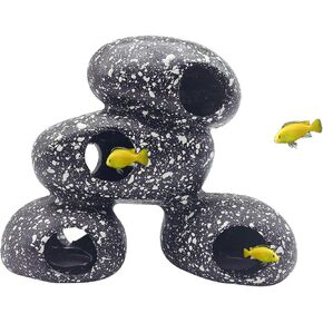 Pinvnby Aquarium Stone Hideaway Decoration ، راتنج Cichlids ديكور صخرة واقعية Betta Hideout Shelter Cave Fish Tank for shrimp crayfish Short Bream (L)