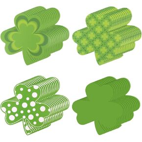 LOMIMOS 48 pcs St. Patrick's Day Clover Paper Cutouts,4 Patterns Shamrock Cut Outs Green with 80Pcs Glue Points for Classroom Bulletin Board DIY Game Party Decoration Supplies 3.9 Inch