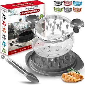Chicken Shredder Tool Twist Large – 3 Layers Non Slip Meat Shredder with Removable Tray for Easy Shredding - Dishwasher Safe, Heat Resistant Chicken Breast Shredder with Ergonomic Handle (Red)