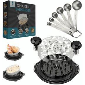 Chicken Shredder Tool Twist Large with Stainless Steel Tablespoon set - Meat Shredders for Chicken Breast,Visible Kitchen Grinder Shredder Machine (Black)