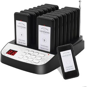 Pager Restaurant System 16 Buzzers Vibration Flashing Wireless Calling Guest Social Distancing for Restaurant Food Truck Hospital Clinic Church(Black)