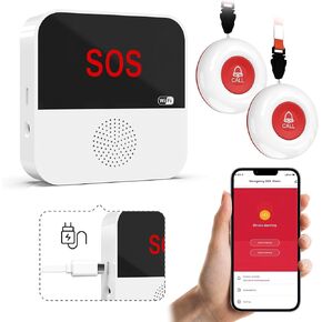 WiFi Rechargable Smart Wireless Caregiver Pager Call Button System Nurse Calling Alert System for Elderly Patient Seniors Disabled Kids 2 SOS Panic Buttons 1 Receiver (only Supports 2.4GHz Wi-Fi)