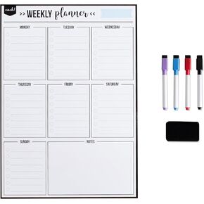 Cinch! 19x13-Inch Magnetic Whiteboard for Fridge - Weekly Calendar and Meal Planner - Stain Resistant Dry Erase Board with 4 Fine Tip Markers and Eraser - Magnetic Weekly Planner for Easy Scheduling