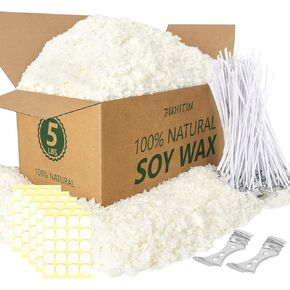 Soy Candle Wax for Candle Making 5 lbs Bag, Premium Natural Soy Wax Flakes, No additives and Pure, 100 Cotton Candle Wicks, 100 Wick Stickers, & 2 Centering Devices