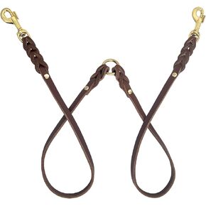 Guiding Star Leather Double Dog Leash for Two Dogs, Two Dog Leash No Tangle, Leather Dual Dog Leash, Leather Dog Leash for Two Dogs with One Lead (1/2"*20", Brown)