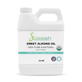 Soapeauty Sweet Almond Oil Cold Pressed Refined USDA Organic | 100% Pure Sweet Almond Oil Available in Bulk | Carrier for Essential Oils, Almond Oil for Skin, Face, and Hair, Soap Making | 32 fl oz