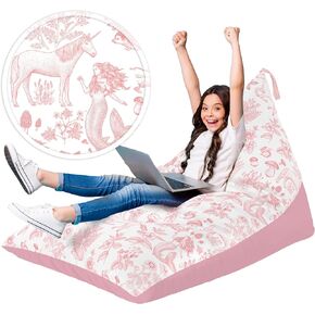 Huddle Original Stuffed Animal Bean Bag Storage Extra Large Designer Beanbag Chairs for Kids Teens & Adults | Instant Clutter Clear for Stylish Moms - Stuffed Animal Storage Bean Bag Pink Unicorn