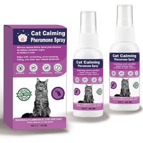 Cat Calming Pheromone Spray, Anti Anxiety Pet Products - Feline Calm Pheromones, Cats Reduces Scratching Furniture Peeing Marking Calming Cat for Travel, Vet Visits - 60 Day Kit (2 * 60 mL)