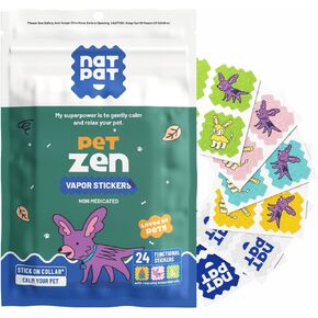 NATPAT Pet Zen Calming Patches for Dogs & Cats – Non-Medicated Effective Stress Relief for Travel, Fireworks & Separation Anxiety - Long Lasting & Non-Toxic (24 Patches) - Locket Sold separetely