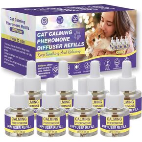 Cat Calming Diffuser Refill, 8 Pack Pheromones for Cats Multicat Diffuser Plug in Refill Pheromone to Calm Cats Soothing Feline Anxiety Stress 48ml Each Fit All Common Diffusers