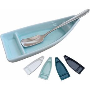 Coffee Spoon and Rest for Coffee Bar Accessories, Boat Small Spoon Rest for Coffee Station, Coffee Spoon Holder for Coffee Bar, Tea Spoon Rest Teaspoon Rest, 1 PC (Oar Spoon with Turquoise Spoon Rest)