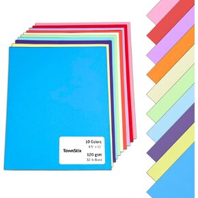 50 Sheets, (32 lb/120 gsm) - Colored Paper Card Stock for Printer, Colorful Cardstock for Crafts - 10 Assorted Colors, 8.5 x 11 inches