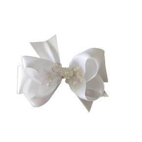 First Communion Hair Bows for Girls Pearl and grossgrain Materials White
