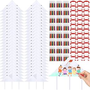SYHOITE 50 PCS DIY KITES للأطفال صنع مجموعة طائرة تلوين صيف تبلغ 20 بوصة تزيين الصيف مع الأقلام المائية وأسلاك تصنيع المجموعات الحرفية للعبة والأنشطة في الهواء الطلق