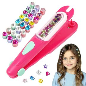 Hair Gem Stamper Kit Hair Styling Tool with Reusable Shining Gems Toy Bling Diamonds Hair Jeweler Accessories Hair Bedazzler Toys for Girls Christmas Birthday Hair Tool Gifts