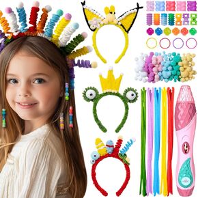 Geyiie DIY Headband Making Kit for Girls, Hair Accessories Set with Pipe Cleaners Decoration on headband, DIY Craft Kit Gifts Toys for Age 5-12 Girls Birthday, Party Favor