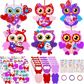 Renbuzhu 30 Sets Valentines Day Crafts Kit for Kids - DIY Owl Heart Art Gift Set for Classroom Activities Party Supplies