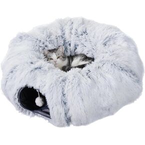 Cat Tunnel Bed, Cat Tunnels for Indoor Cats, Donut Tunnel Tube for Bored Indoor Adult Cats, Peekaboo Cave Playground for Kitten Rabbit Ferret Hideaway with Cat Toys Balls and 6 Extra Snap Fasteners