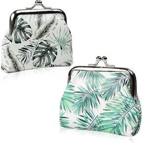 Cute Coin Purse for Women, 2 Pack PU Leather Vintage Exquisite Kiss Lock Small Change Purse Pouch for girls (Bohemian)