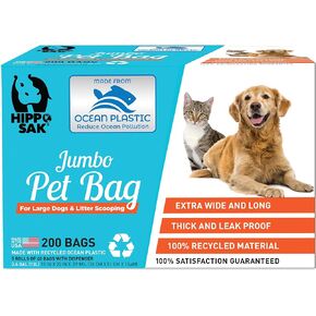 Hippo Sak® Extra Large Pet Poop Bags with Dispenser, Made with Ocean Plastic, 200 Count