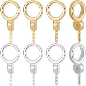 Beebeecraft 1 Box 10Pcs Peg Bails Eye Pin Bail Pendants 925 Sterling Silver Small Cup Screw Eye Pin Peg Bail Clasps Connector for Jewelry Making Supplies Half Drilled Beads Pearls DIY Crafts