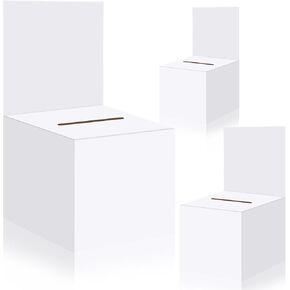 3 Pcs Raffle Boxes Ballot Box for Fundraising, 6 x 6 x 6 Inch Cardboard Box with Slot for Ticket and Removable Header Donation Box Charity Box for Collecting Business Card Voting Contest(White)