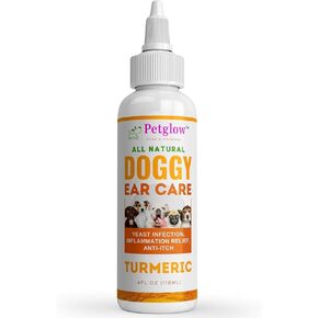 PetGlow Dog Ear Cleaner Infection for Yeast with Turmeric. Natural Ear Therapy eliminates Painful Ear infections, Odor, Wax, and Stops Chronic Ear Itch.