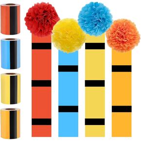 Bulletin Board Borders - 4 Rolls 131.2 Ft Colorful Self-Adhesive Bulletin Board Borders (Paper Pom Poms Not Included), Striped Bulletin Board Trim for Classroom whiteboard Decor