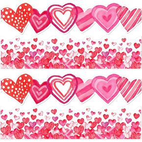 Valentine's Day Bulletin Board Decorations 78.7ft Die-Cut Watercolor Heart Borders Classroom Decor Pink Heart Sweet Valentine Wall Decals for School Wedding Anniversary Party Supplies