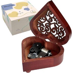 Pursuestar Labyrinth-As The World Falls Down Wind Up Music Box, Heart Shaped Vintage Wood Carved Mechanism Musical Gift for Lover Girlfriend Wife Mother's Day