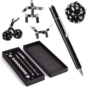 Magnetic Fidget Toy Pen,Multifunctional Deformable Magnet Writing Pen,Decompression Magnetic Metal Pen, Eliminate Pressure Fidget Toy Gift for Kids or Friends (Black)