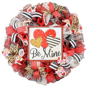 Valentines Wreaths - Cheetah Heart Valentine's Day Decor - Be Mine Valentines Mesh Door Wreath - Floral Decor - Red Pink White Green