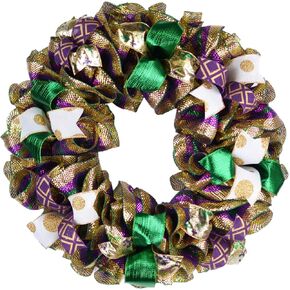 Mardi Gras Wreath - Fat Tuesday Mesh Front Door Wreath - Purple Emerald Green Gold