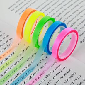 Grevosea 5 Rolls Highlighter Tape Removable Colored Transparent Tape Fluorescent Neon Tape Highlighter Strips Book Annotation Supplies for Students Teachers Classroom Home Office (0.23inch x 16ft)