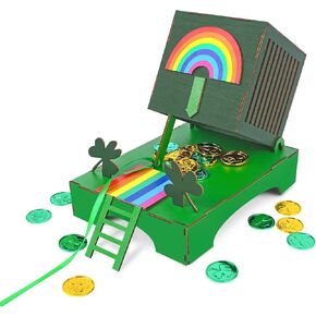 St Patrick's Day Leprechaun Trap Kit for Kids, St Patrick's Day Wood DIY Crafts Kit to Catch A Leprechaun, St Patrick's Day Party Decorations Leprechaun Trap Toys Gifts for Kid Friends